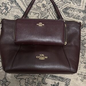 Coach Dark Brown Leather Shoulder Bag and Wallet Set